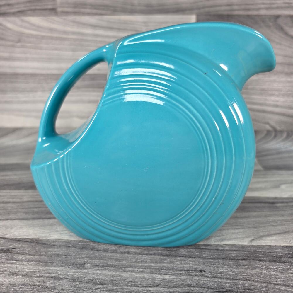 Fiesta Turquoise Large Disc Pitcher Vintage Homer Laughlin Turquoise Blue Glaze